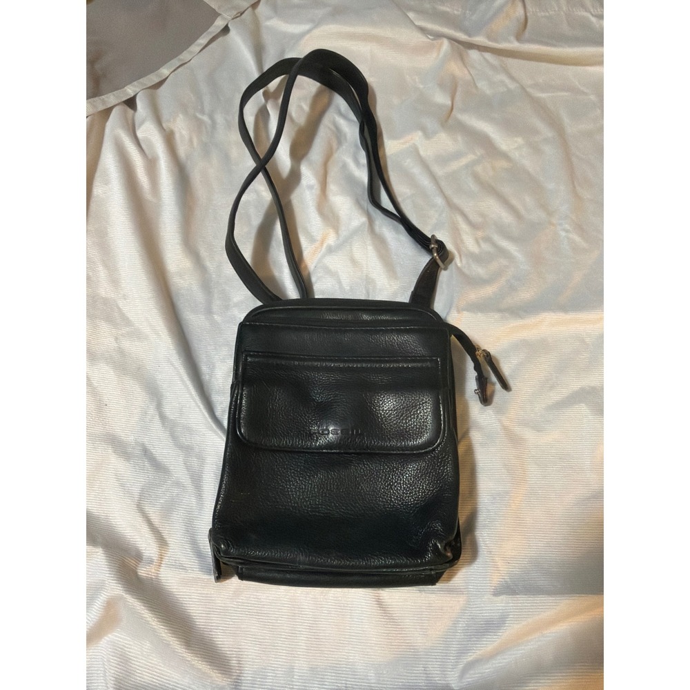 Fossil Black Pebbled Leather Organizer Crossbody Bag Adjustable Strap Small